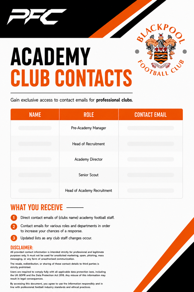 Blackpool FC Academy Contacts