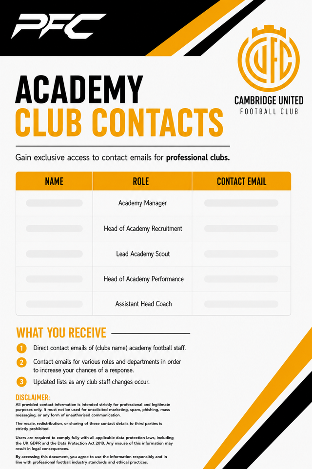 Cambridge United Academy Contacts