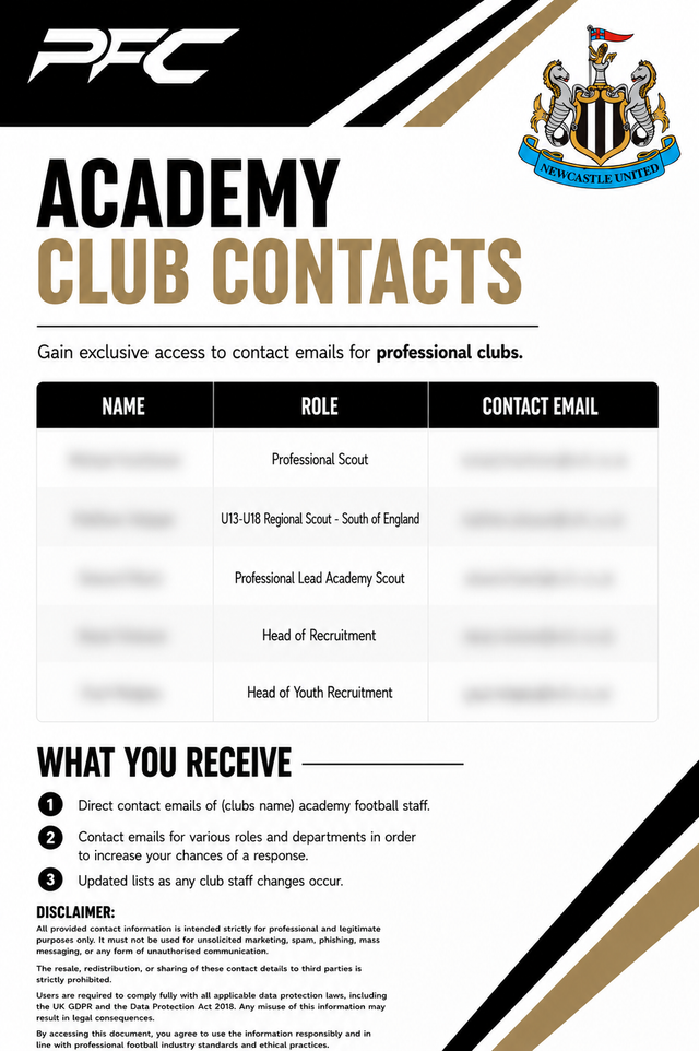Newcastle United Academy Contacts