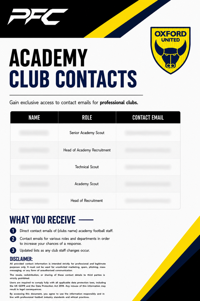 Oxford United Academy Contacts